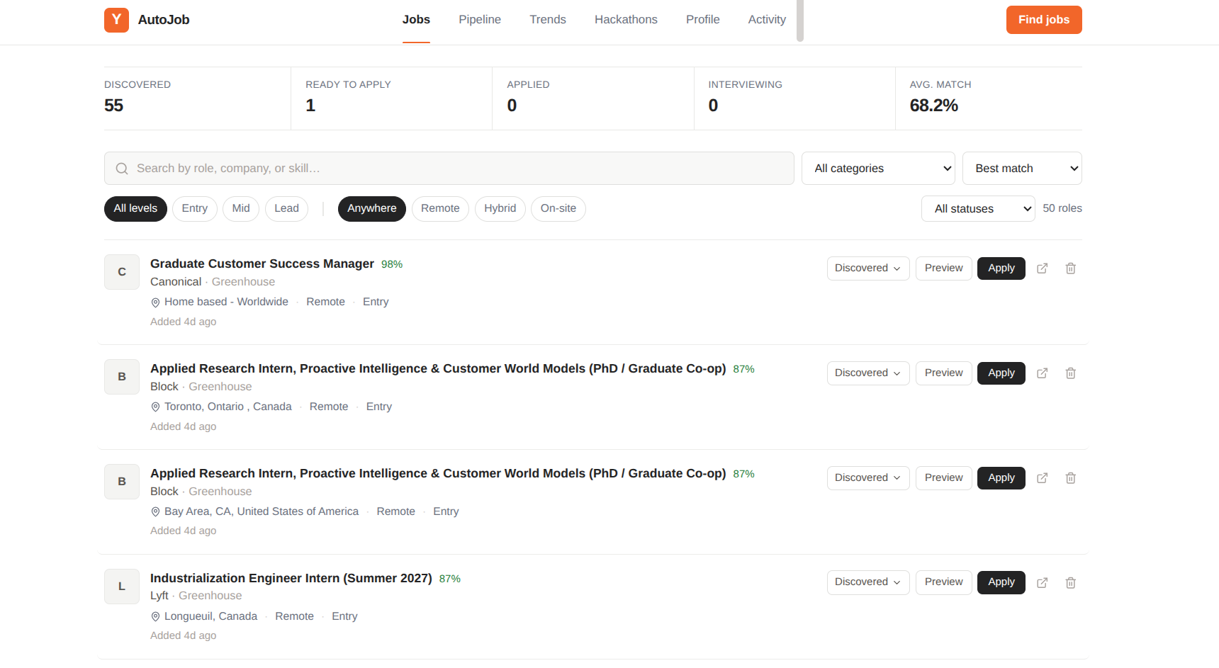 OpportunityOS job discovery dashboard