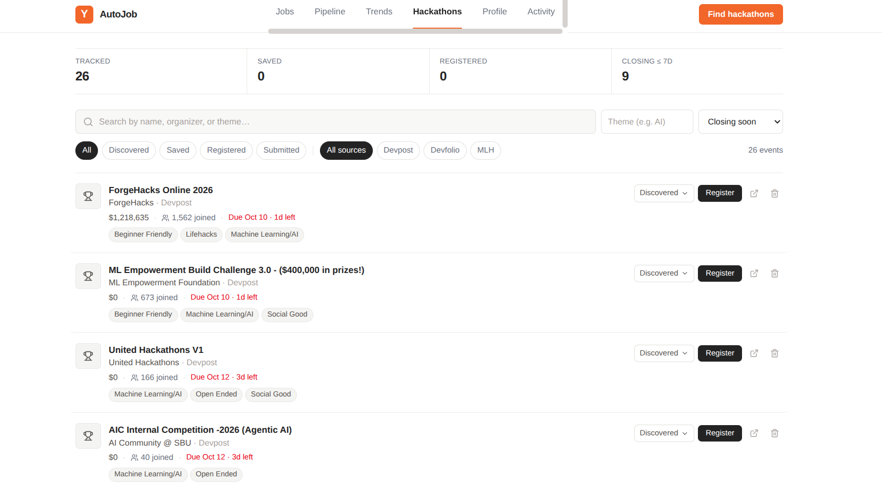 OpportunityOS job discovery dashboard