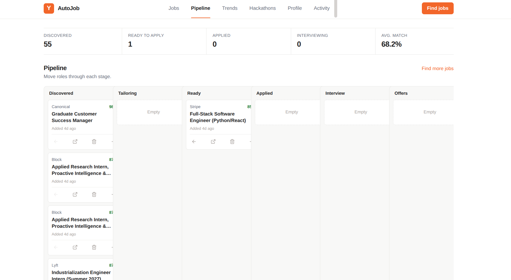 OpportunityOS job discovery dashboard